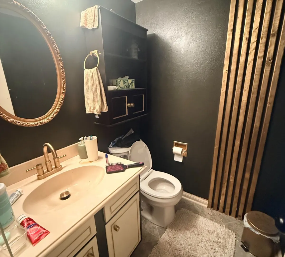 Dramatic dark powder room
