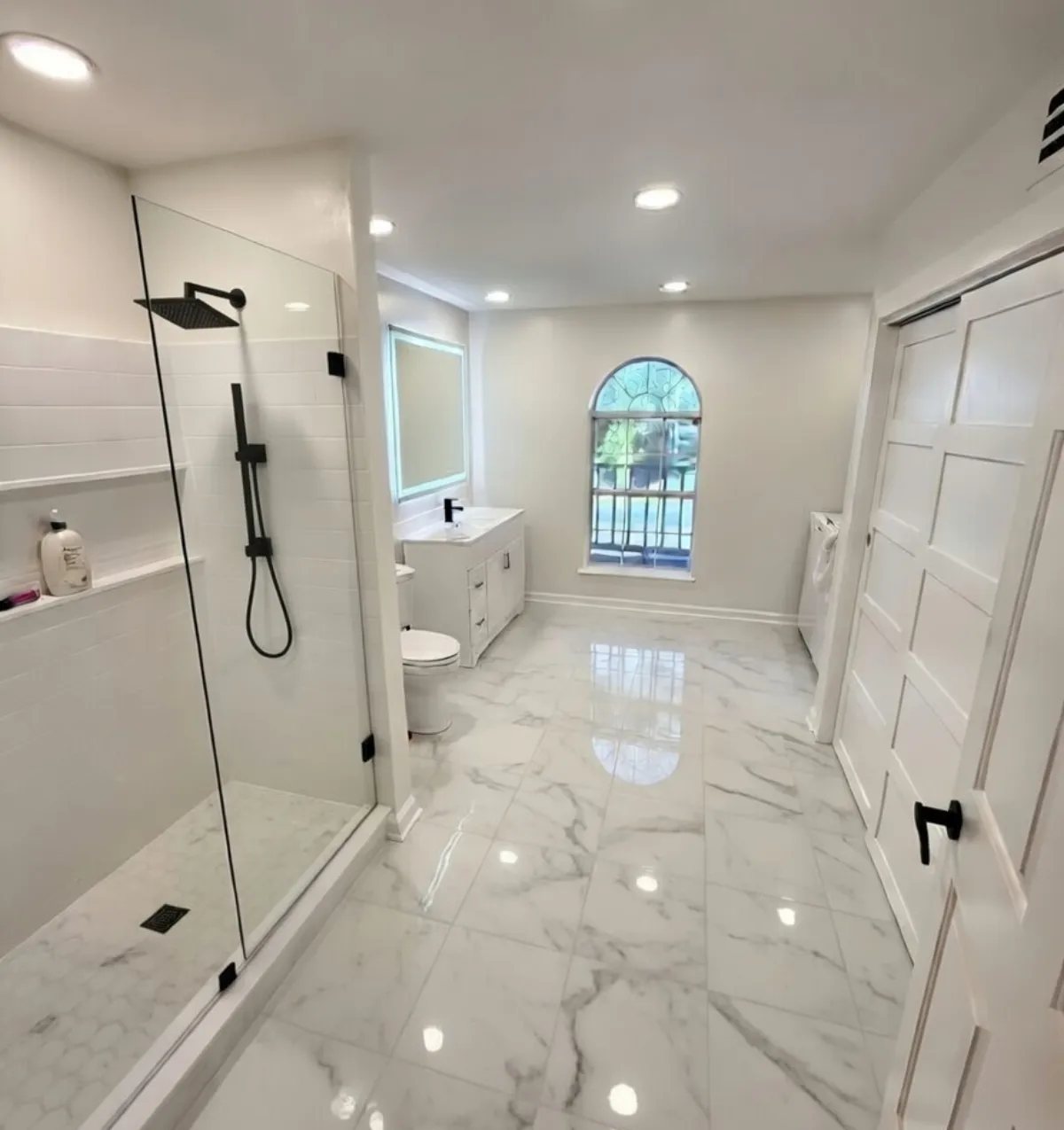 Marble walk-in shower remodel